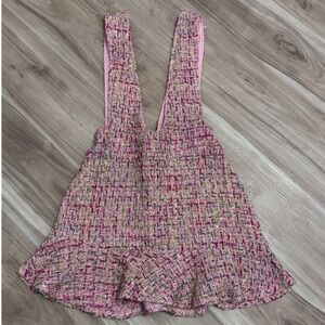 Gigi‎ & LALA Pink Tweed Sequin Ruffle Pinafore dainty girly Dress Size S v2